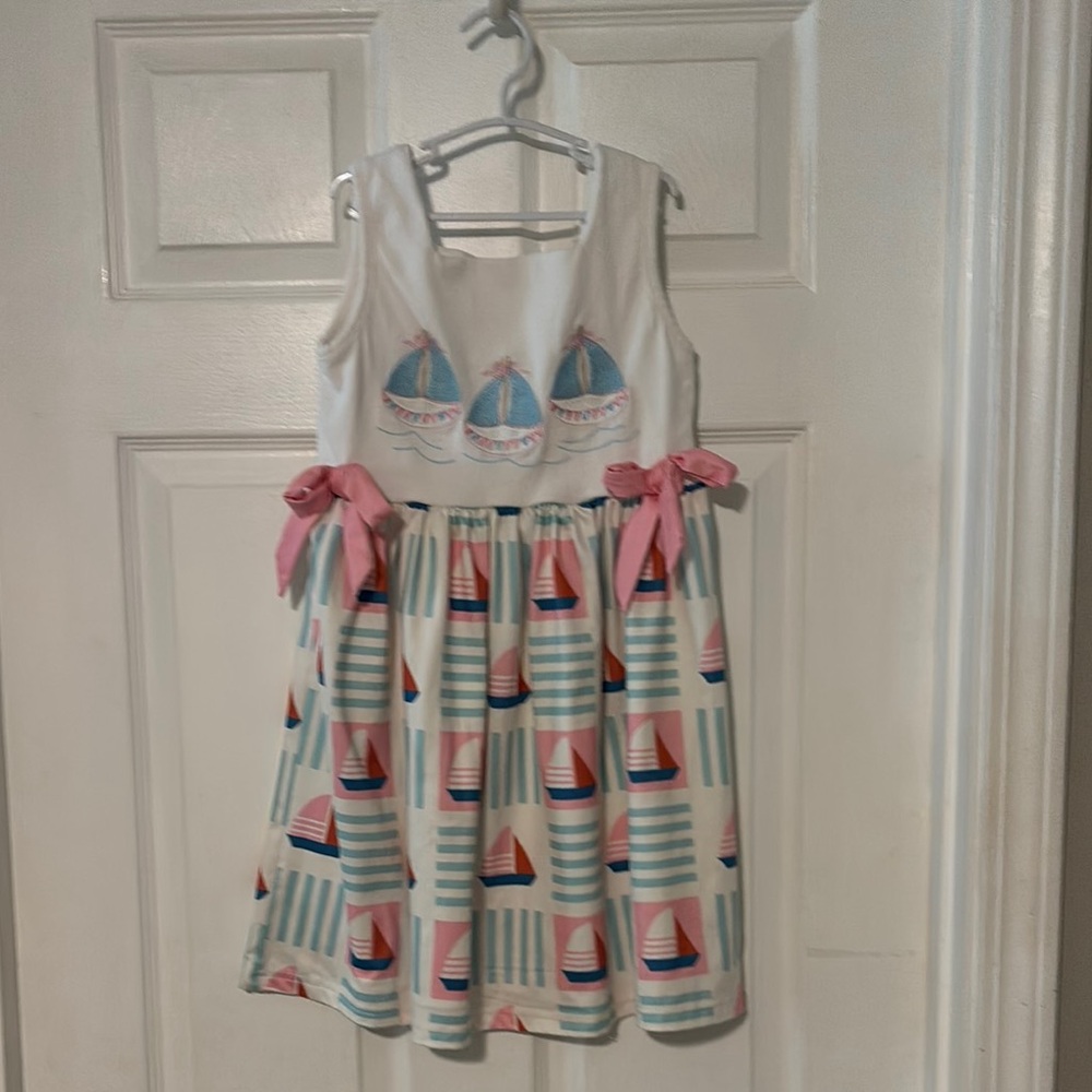 Nautical White and Pink sleeveless dress. Perfect for beach pictures!